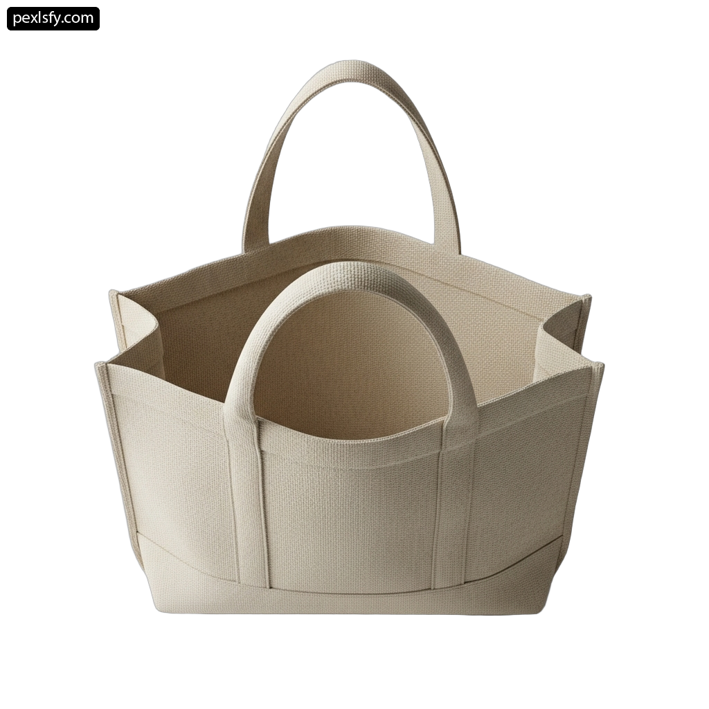 Beige tote bag on a white background png transparent background