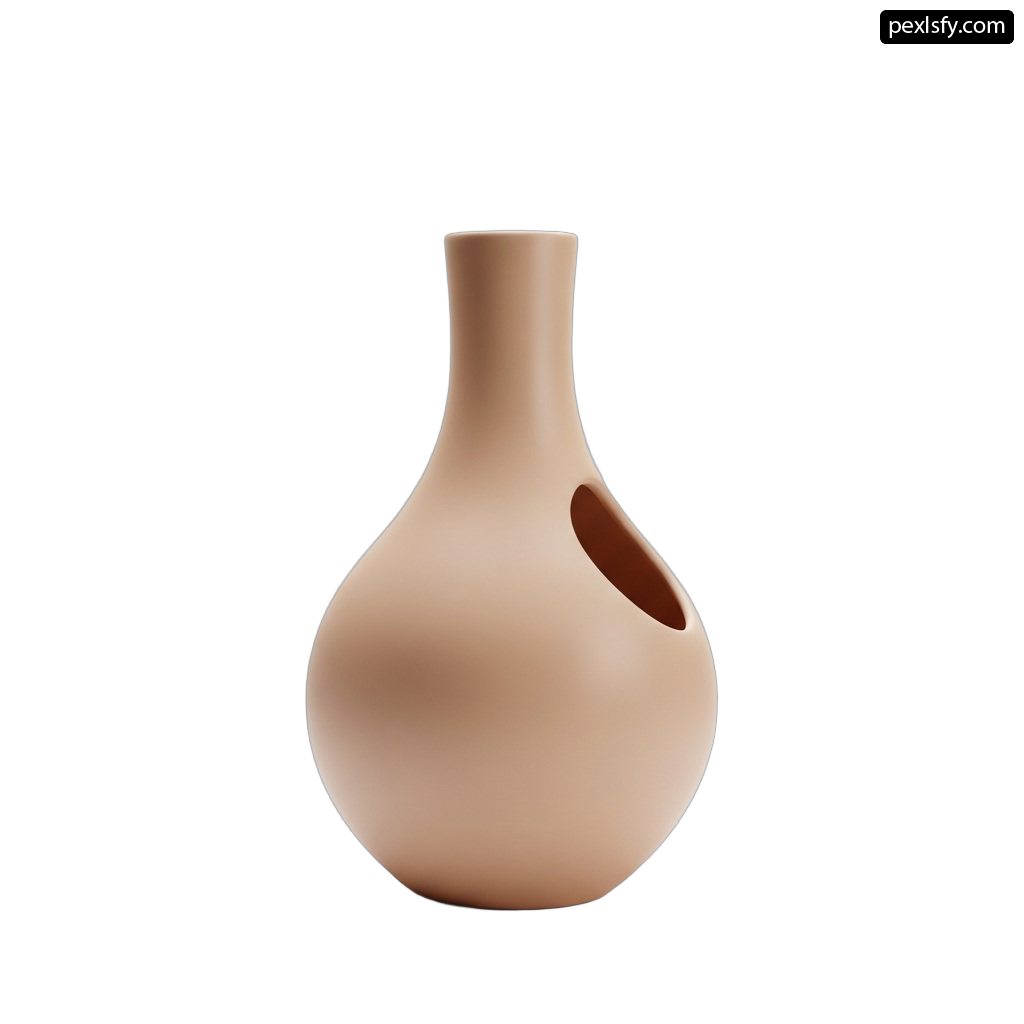 Beige vase sitting on top of a white surface png transparent background