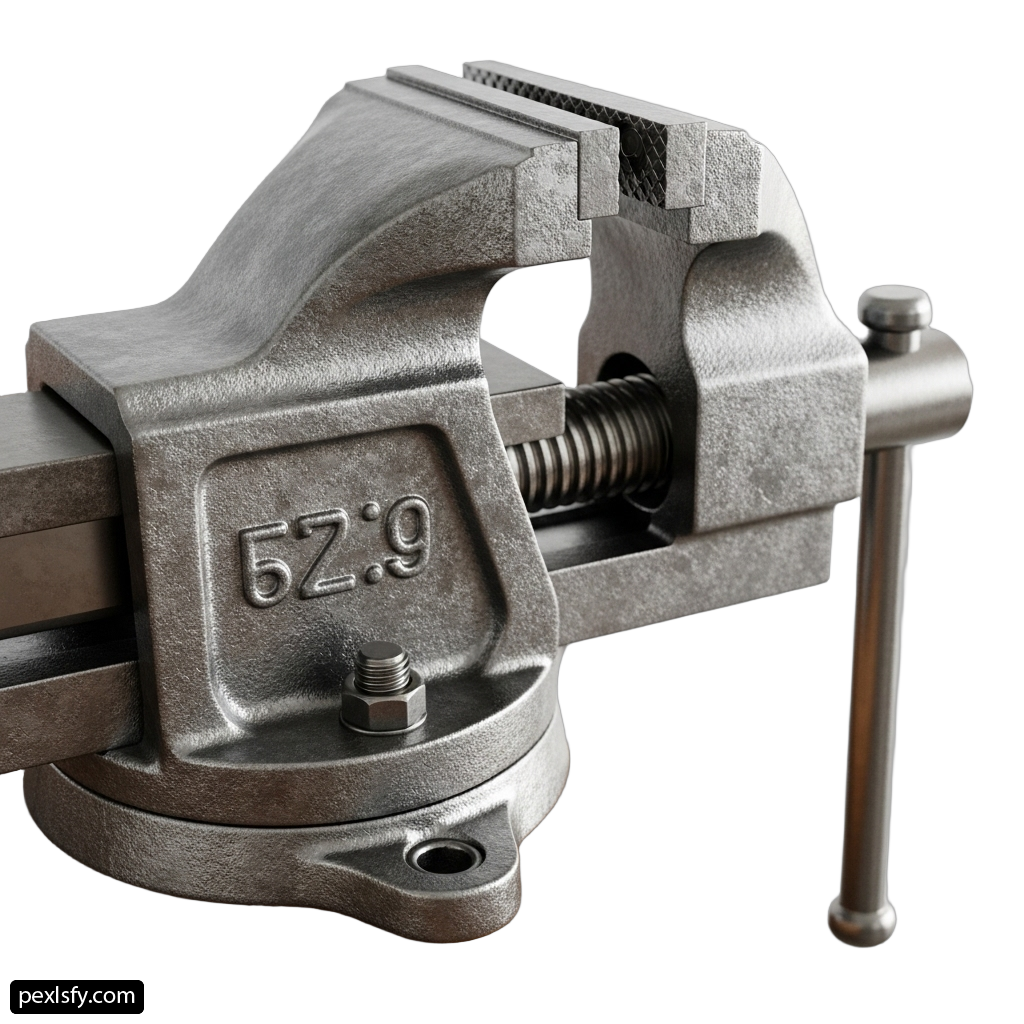 Bench vise with a swivel base on a white background png transparent background