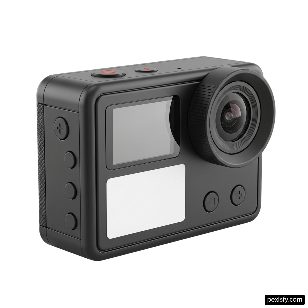 Black action camera on a white background png transparent background