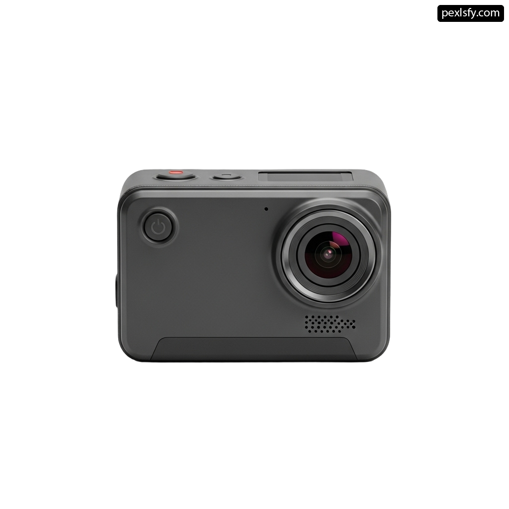 Black action camera on a white background png transparent background