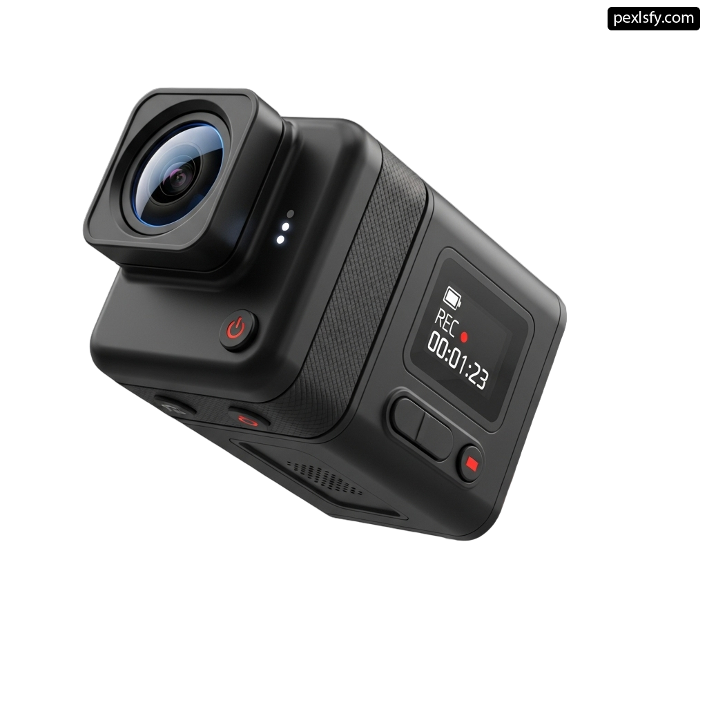 Black action camera on a white background png transparent background