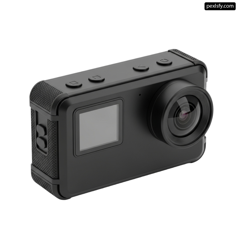 Black action camera on a white background png transparent background