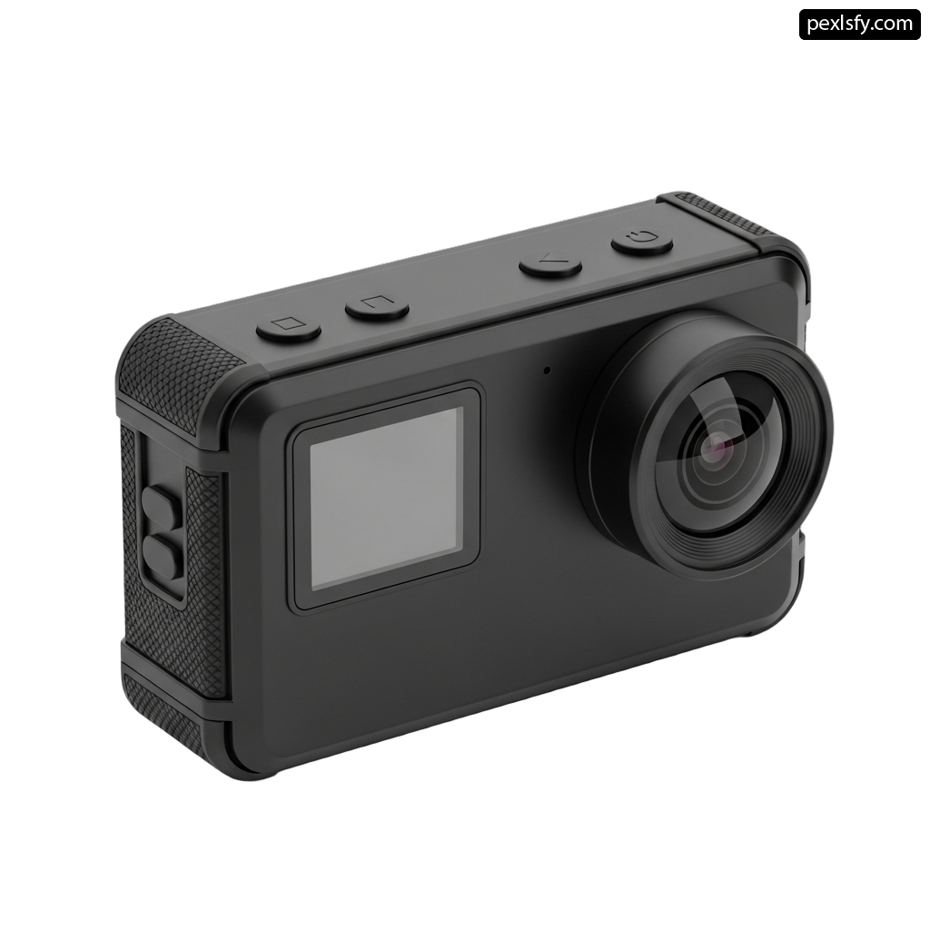 Black action camera on a white background png transparent background