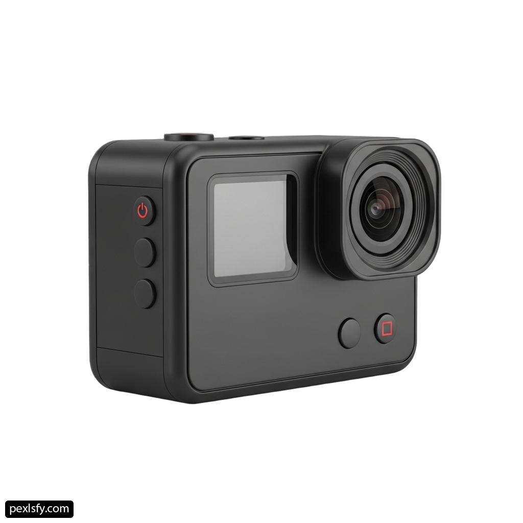 Black action camera on a white background png transparent background
