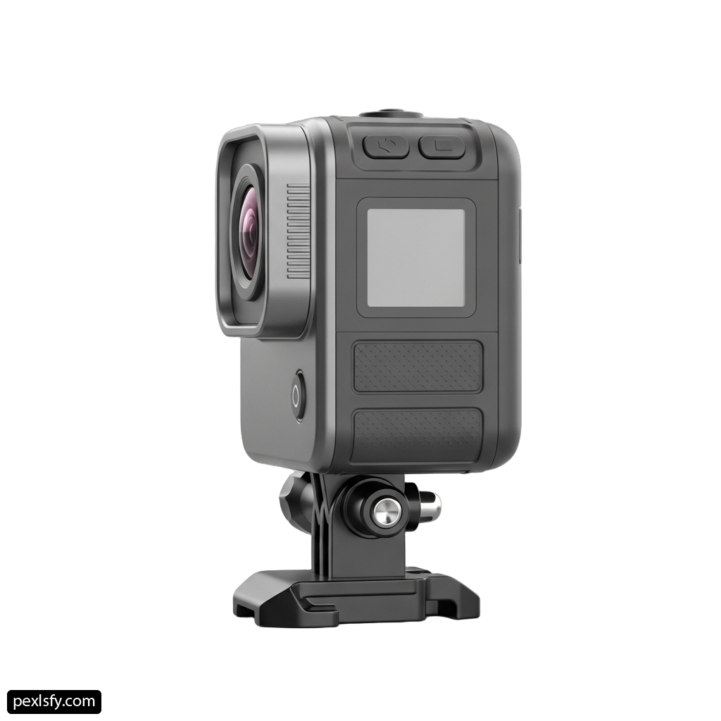 Black action camera on a white background png transparent background