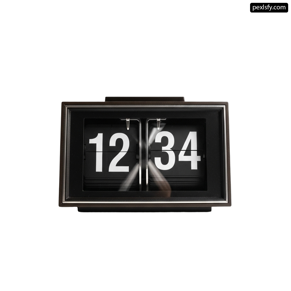 Black alarm clock with white numbers on the face png transparent background