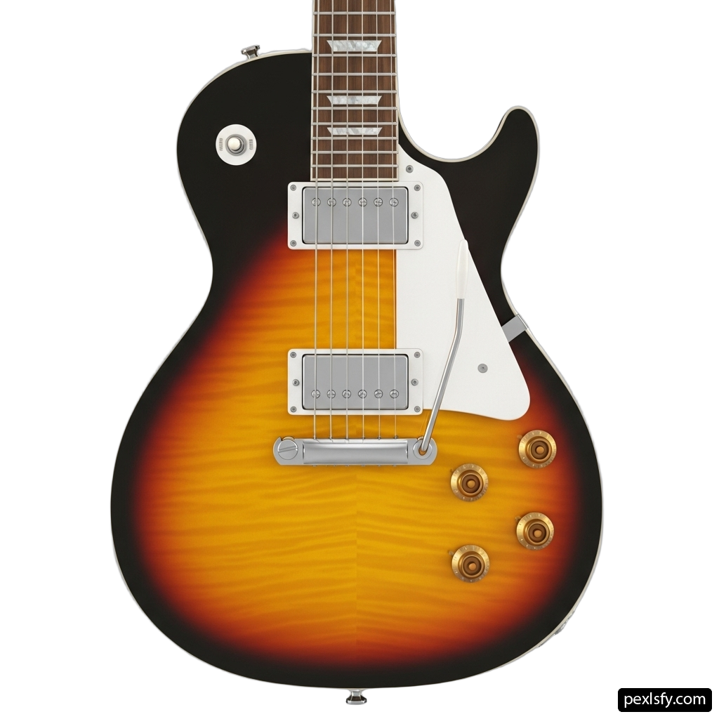 Black and orange electric guitar with a white background png transparent background