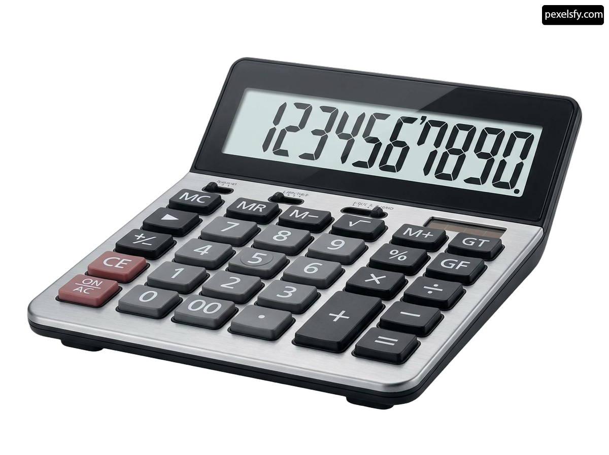 Black and silver calculator on a white background png transparent background