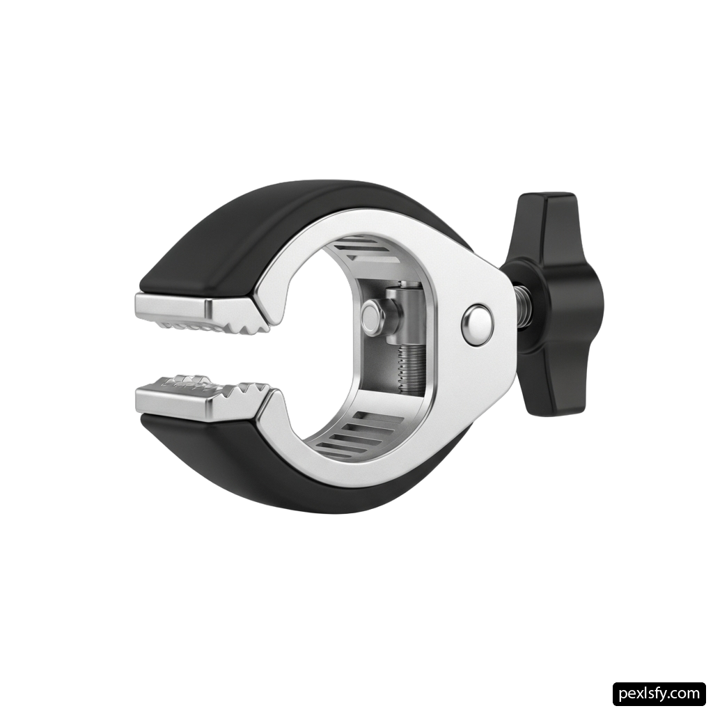 Black and silver clamp on a white background png transparent background