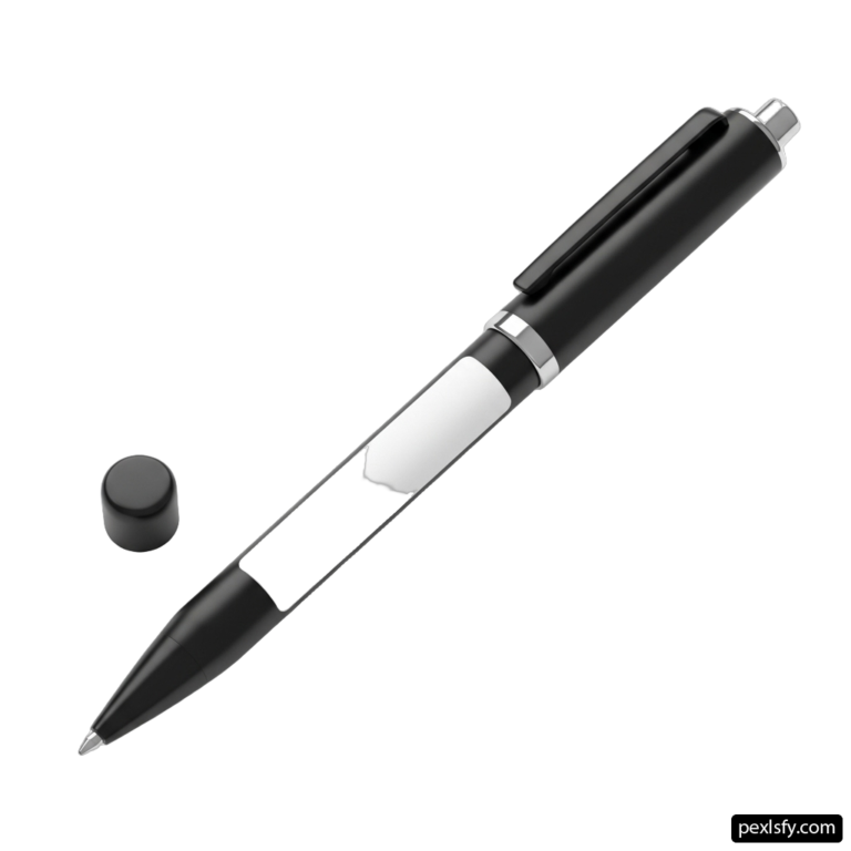 Black and silver pen sitting next to a black ball png transparent background