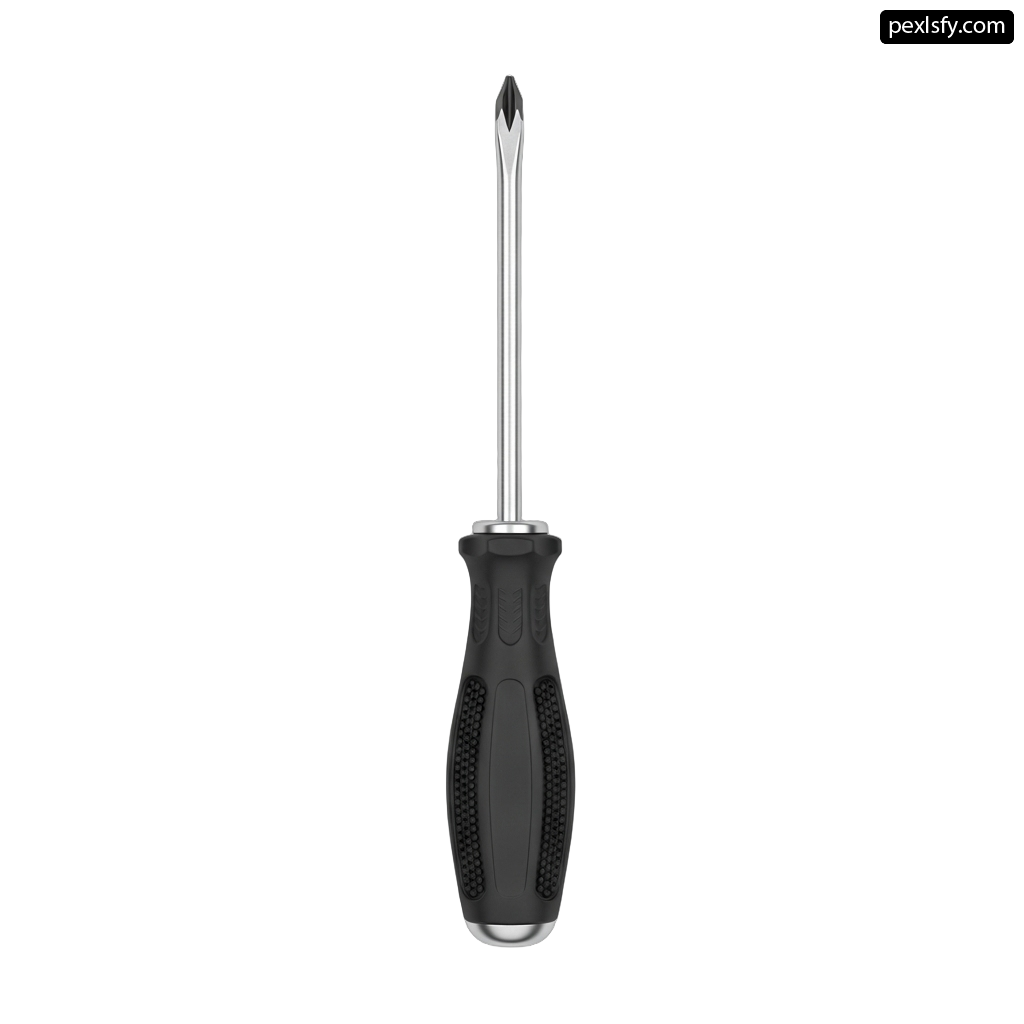 Black and silver screwdriver on a white background png transparent background