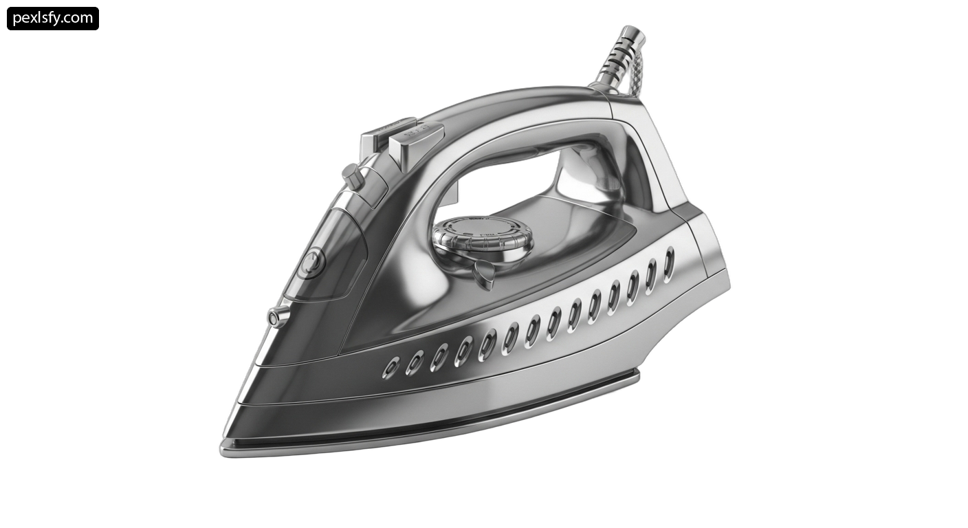 Black and silver steam iron on a white background png transparent background
