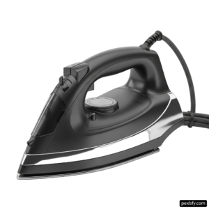 Black and silver steam iron on a white background png transparent background