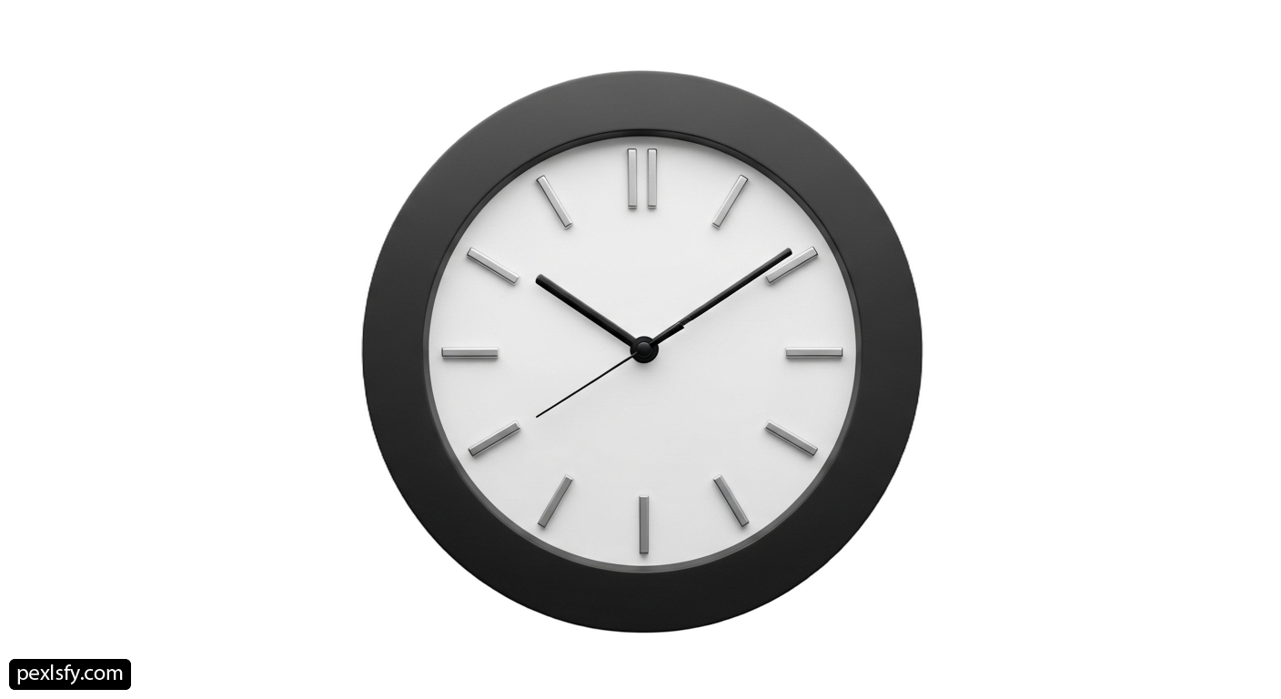 Black and white clock on a white wall png transparent background