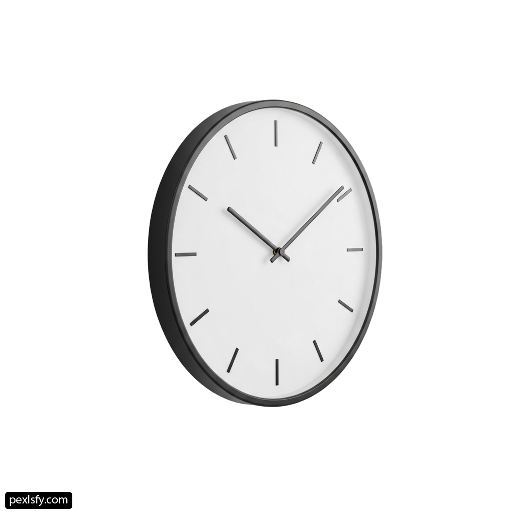 Black and white clock on a white wall png transparent background
