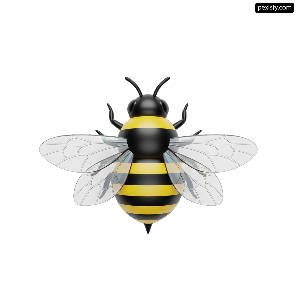 Black and yellow bee on a white background png transparent background