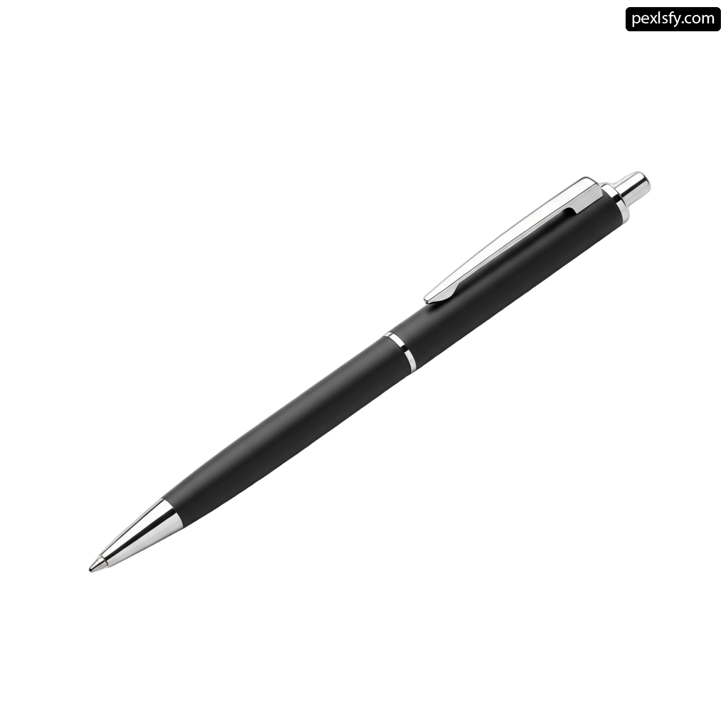 Black ballpoint pen on a white background png transparent background