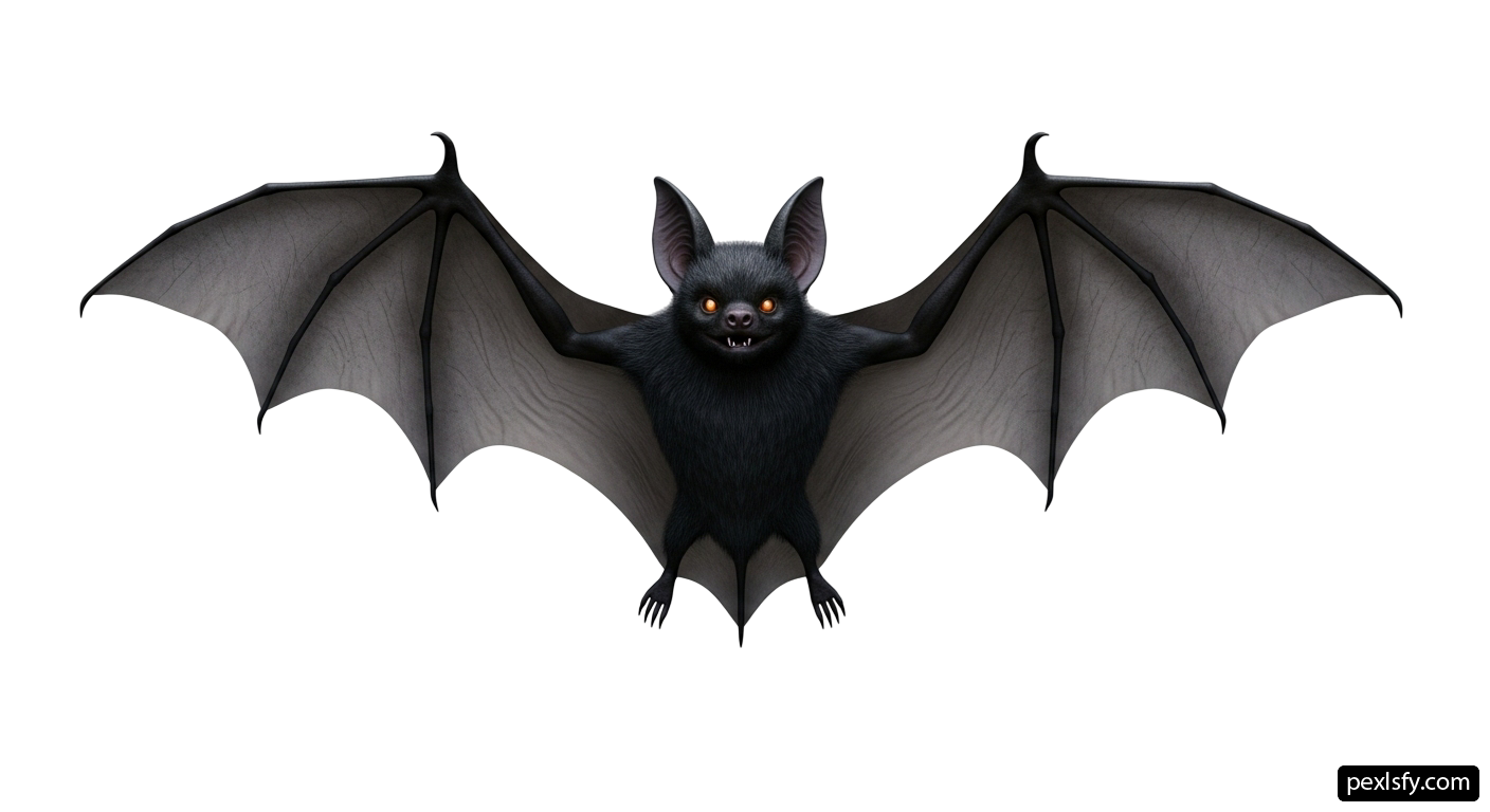 Black bat flying through the air with its wings spread png transparent background