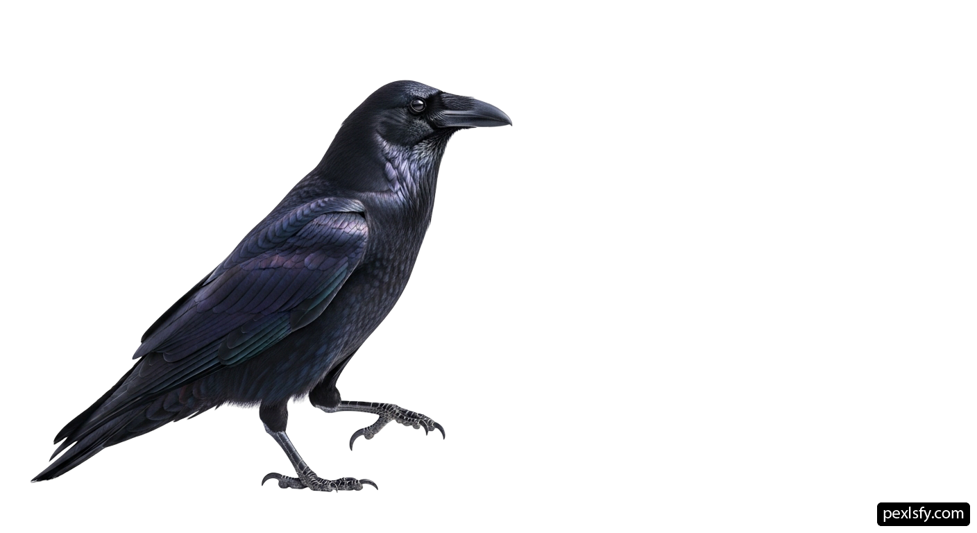 Black bird standing on a white surface png transparent background