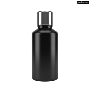 Black bottle with a silver cap on a white background png transparent background
