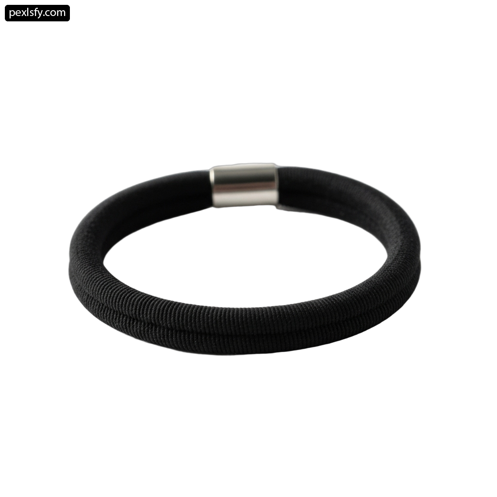 Black bracelet with a stainless steel clasp png transparent background