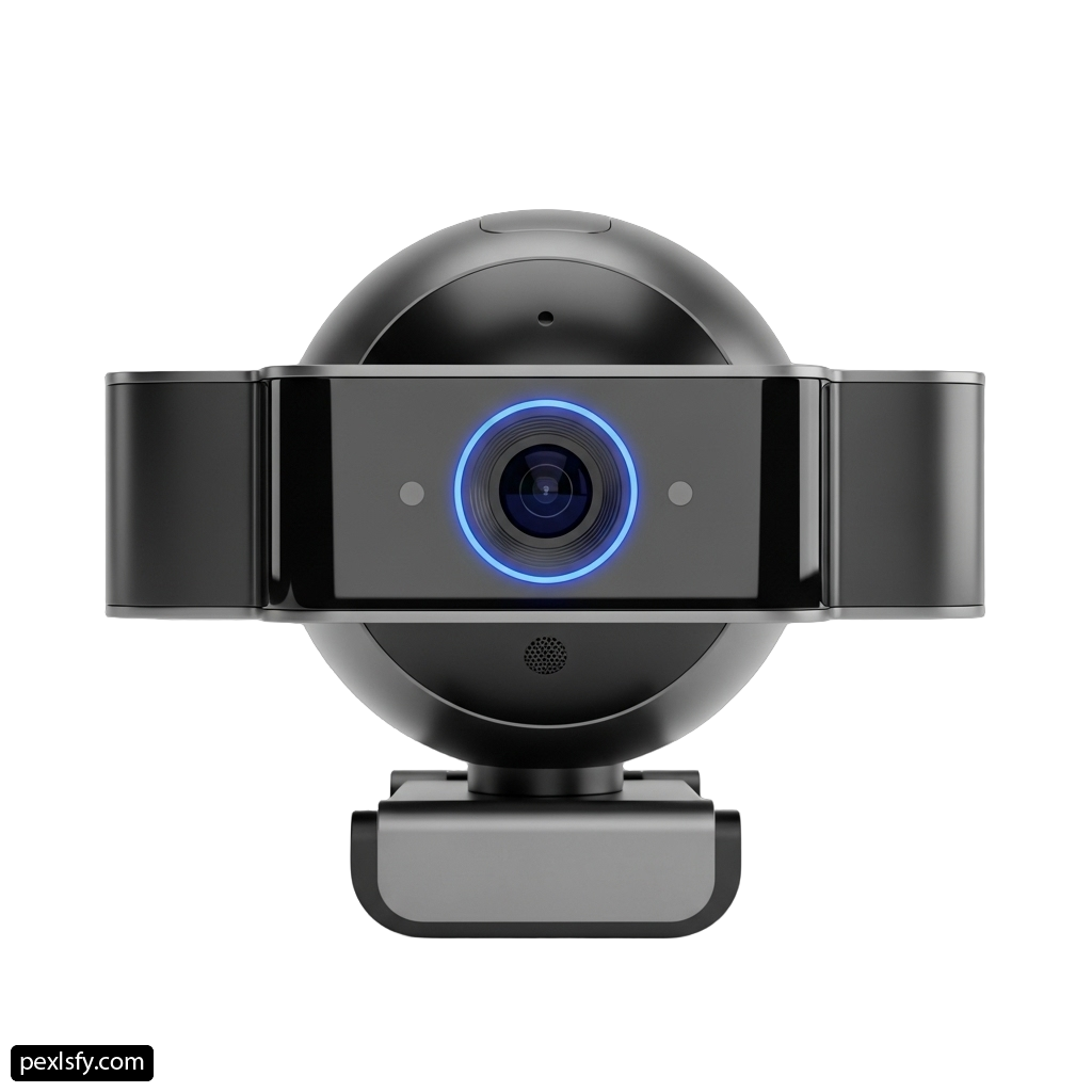 Black camera with a blue light on it png transparent background