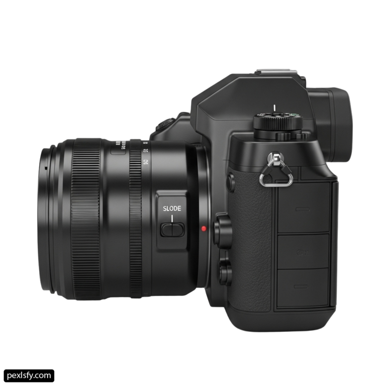 Black camera with a lens attached to it png transparent background