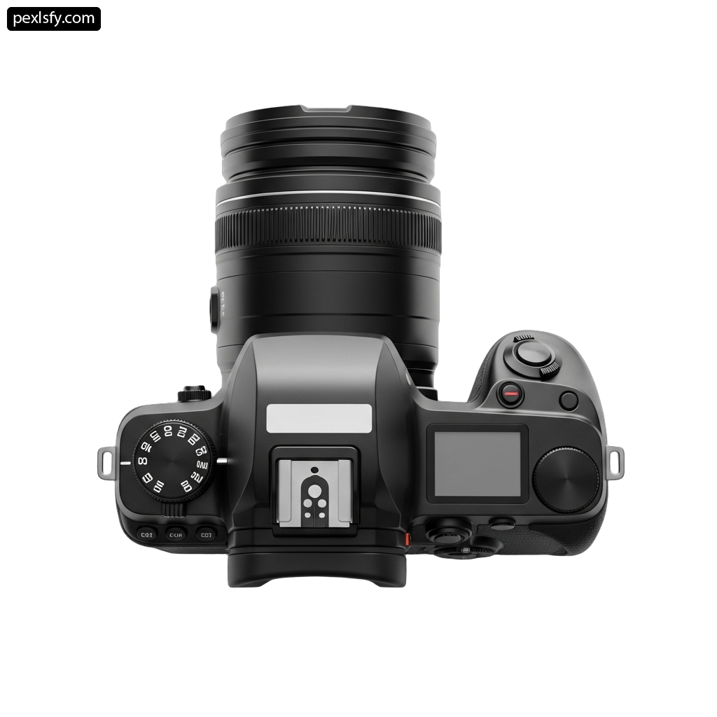 Black camera with a lens on a white background png transparent background