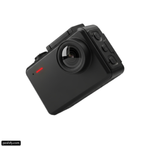 Black camera with a red light on it png transparent background