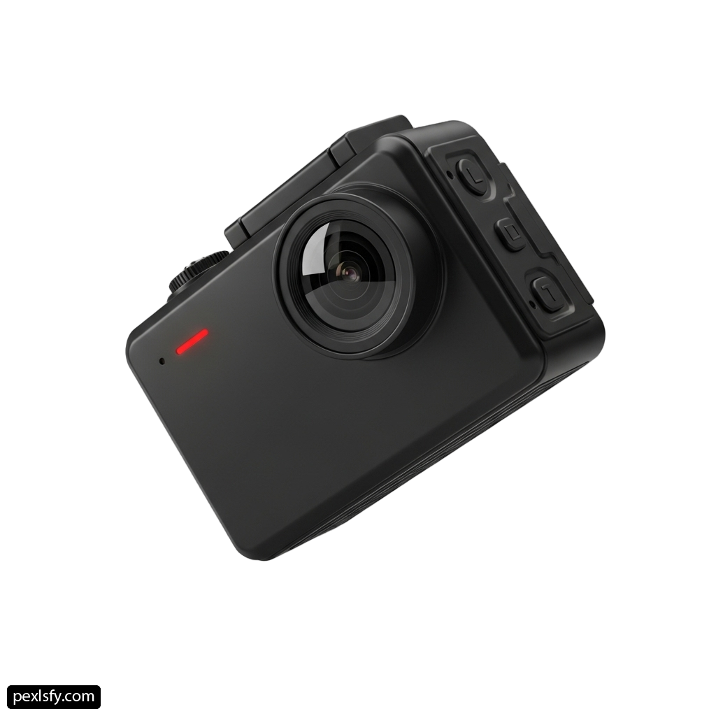 Black camera with a red light on it png transparent background