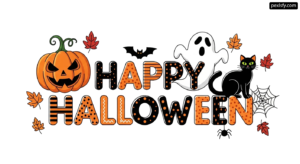 Black cat sitting on top of a pumpkin next to a ghost png transparent background