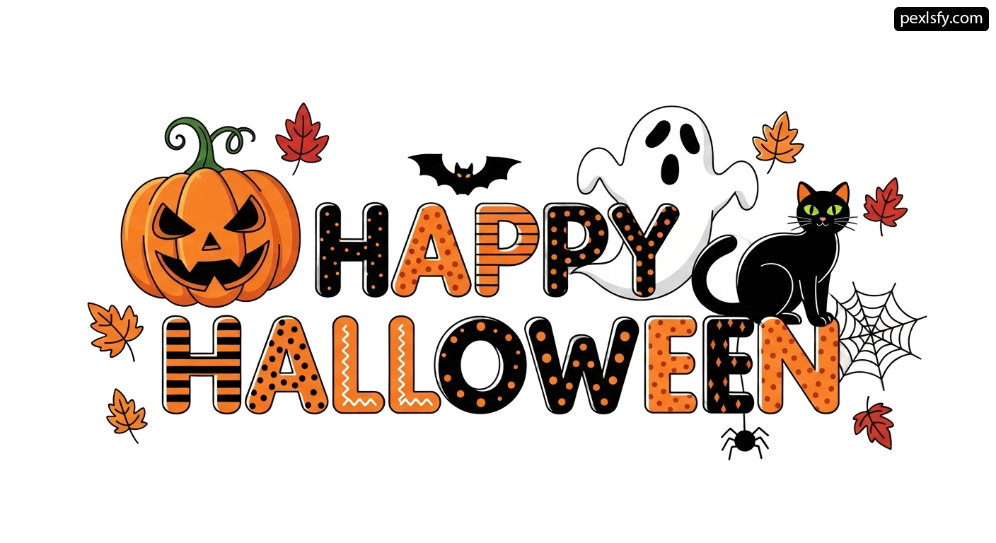 Black cat sitting on top of a pumpkin next to a ghost png transparent background