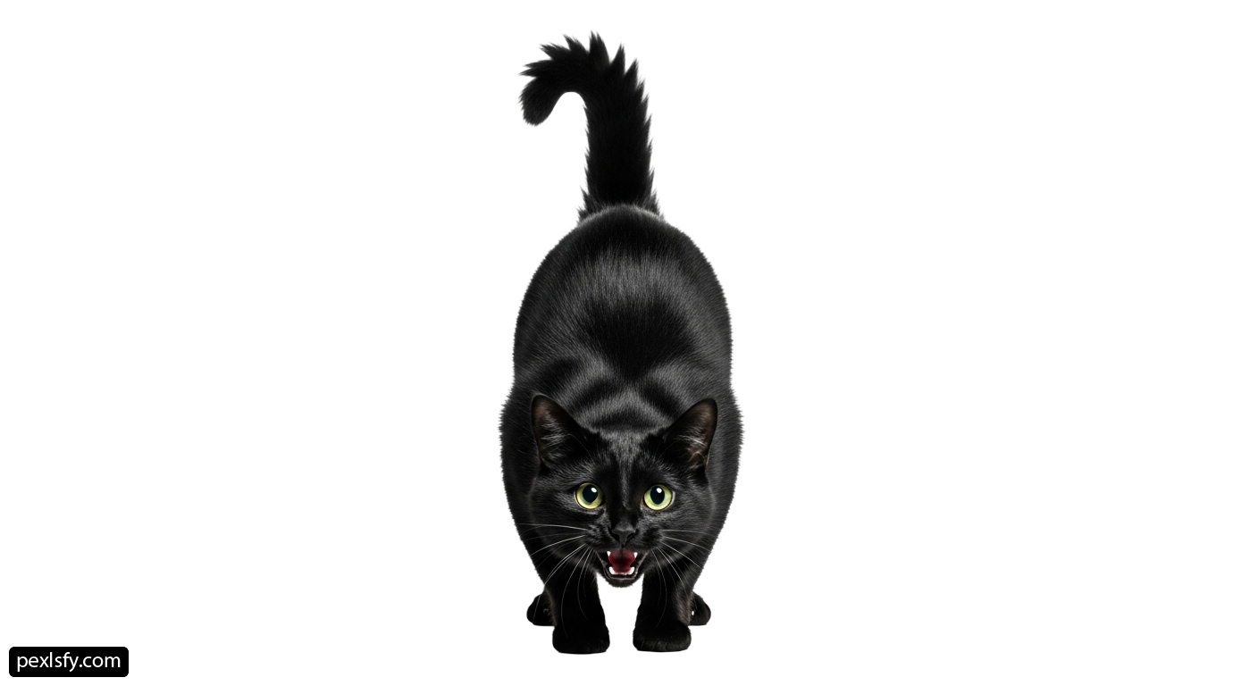 Black cat with its mouth open and tongue out png transparent background