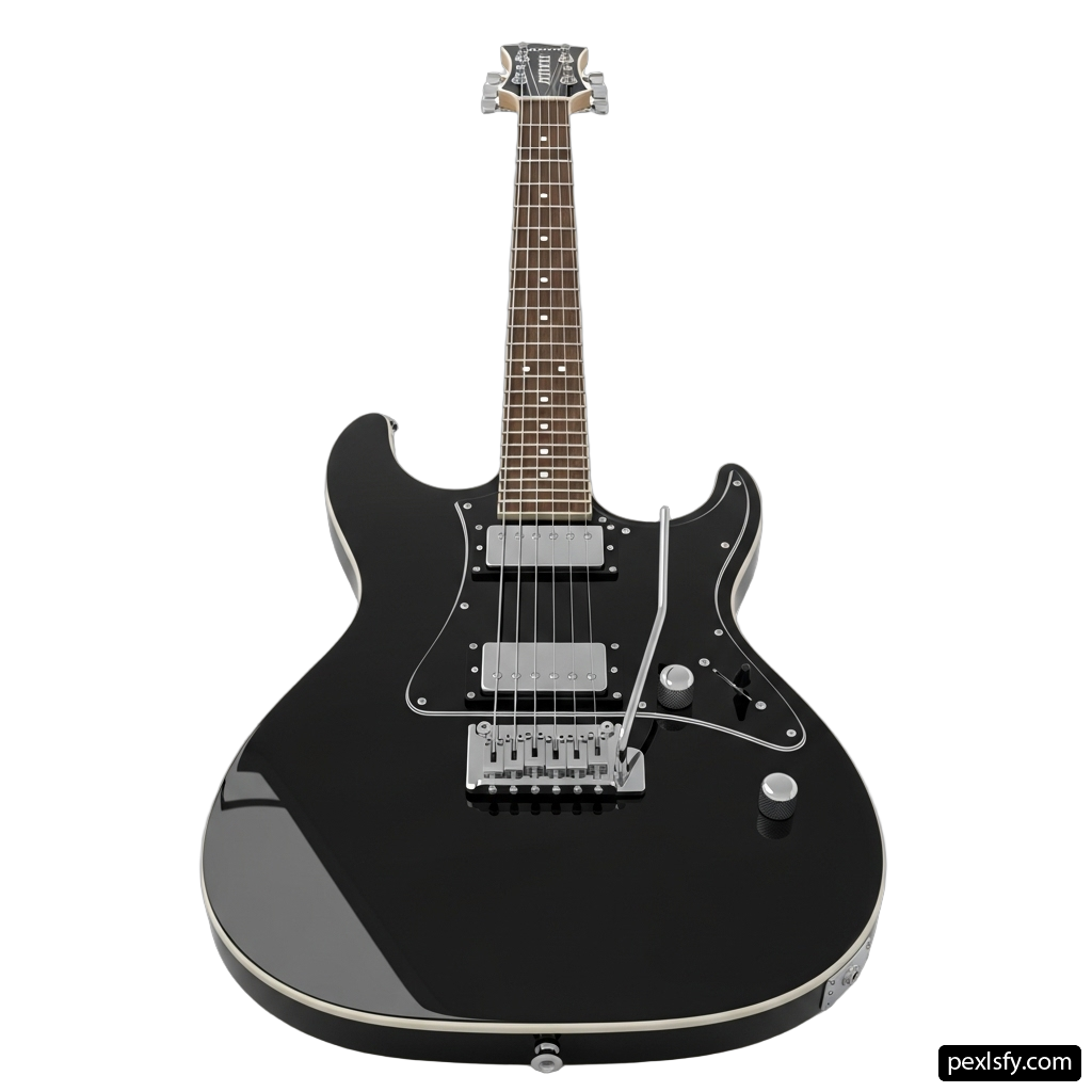 Black electric guitar on a white background png transparent background