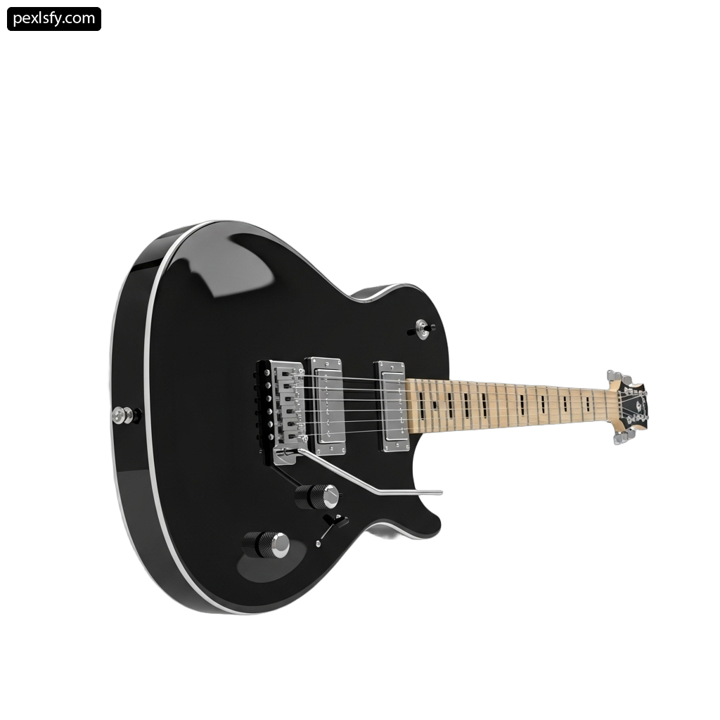 Black electric guitar on a white background png transparent background