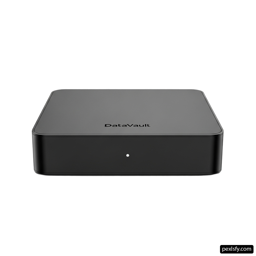 Black external hard drive sitting on top of a white surface png transparent background