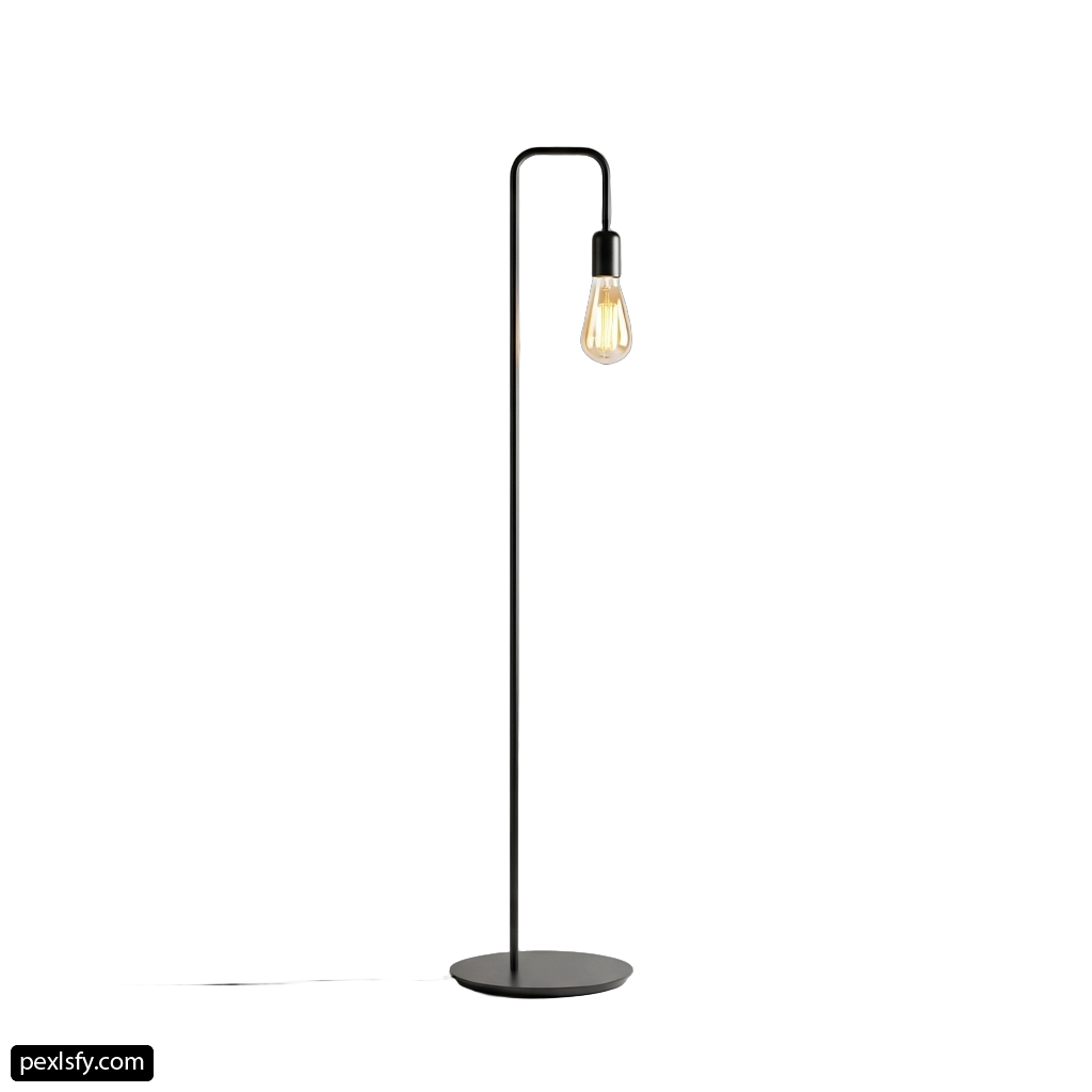 Black floor lamp with a light bulb on it png transparent background