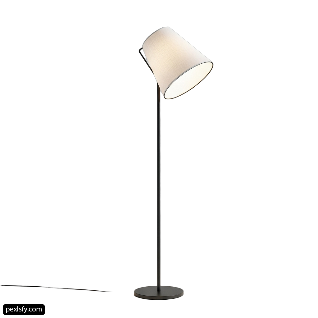 Black floor lamp with a white shade on it png transparent background