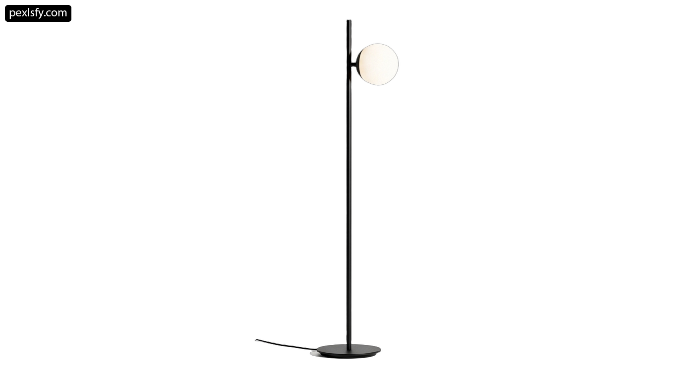 Black floor lamp with a white light on it png transparent background