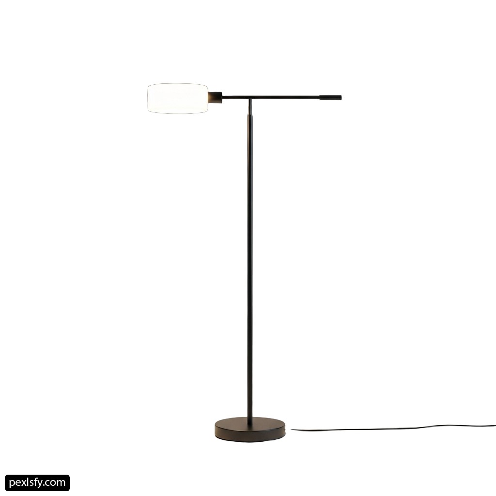 Black floor lamp with a white shade on it png transparent background