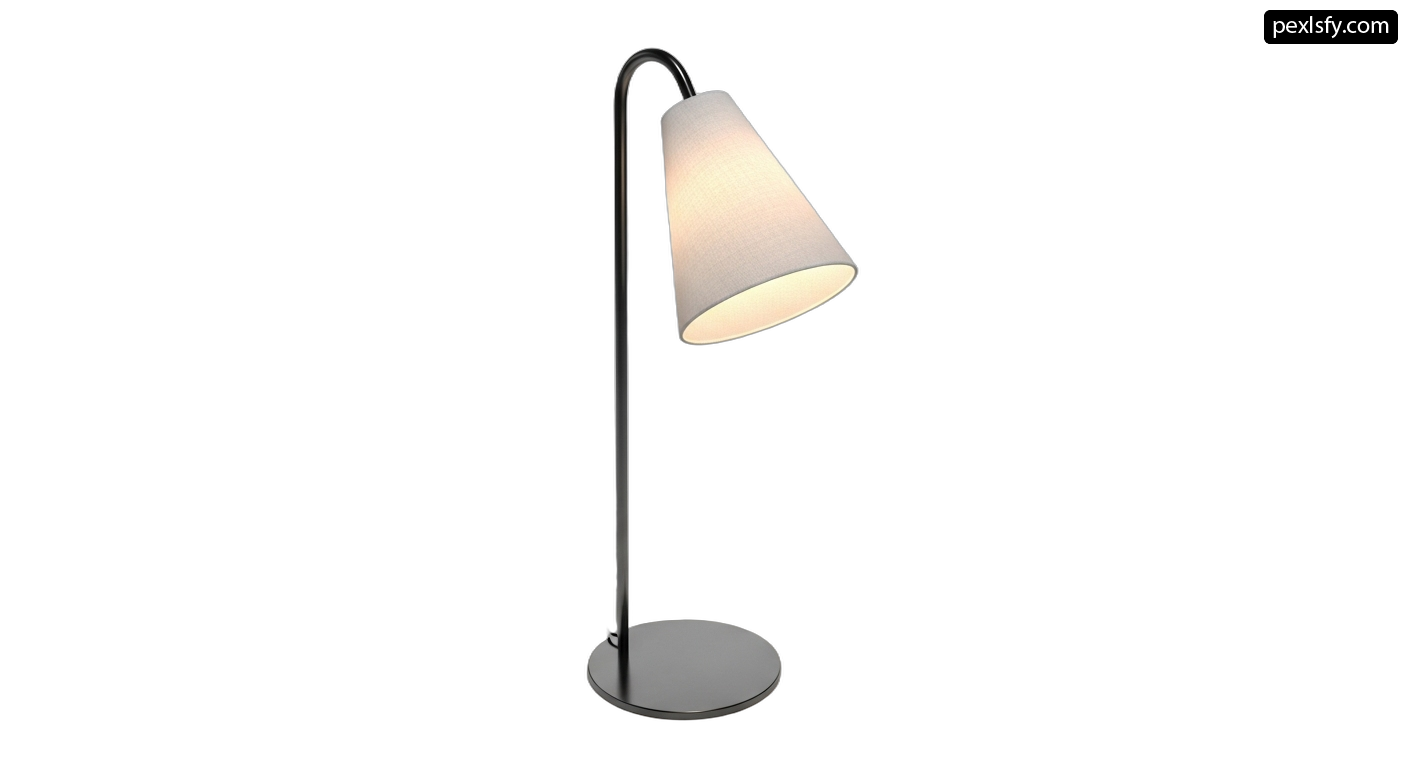 Black floor lamp with a white shade on it png transparent background