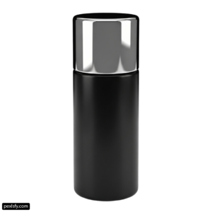 Black glass bottle with a silver lid png transparent background