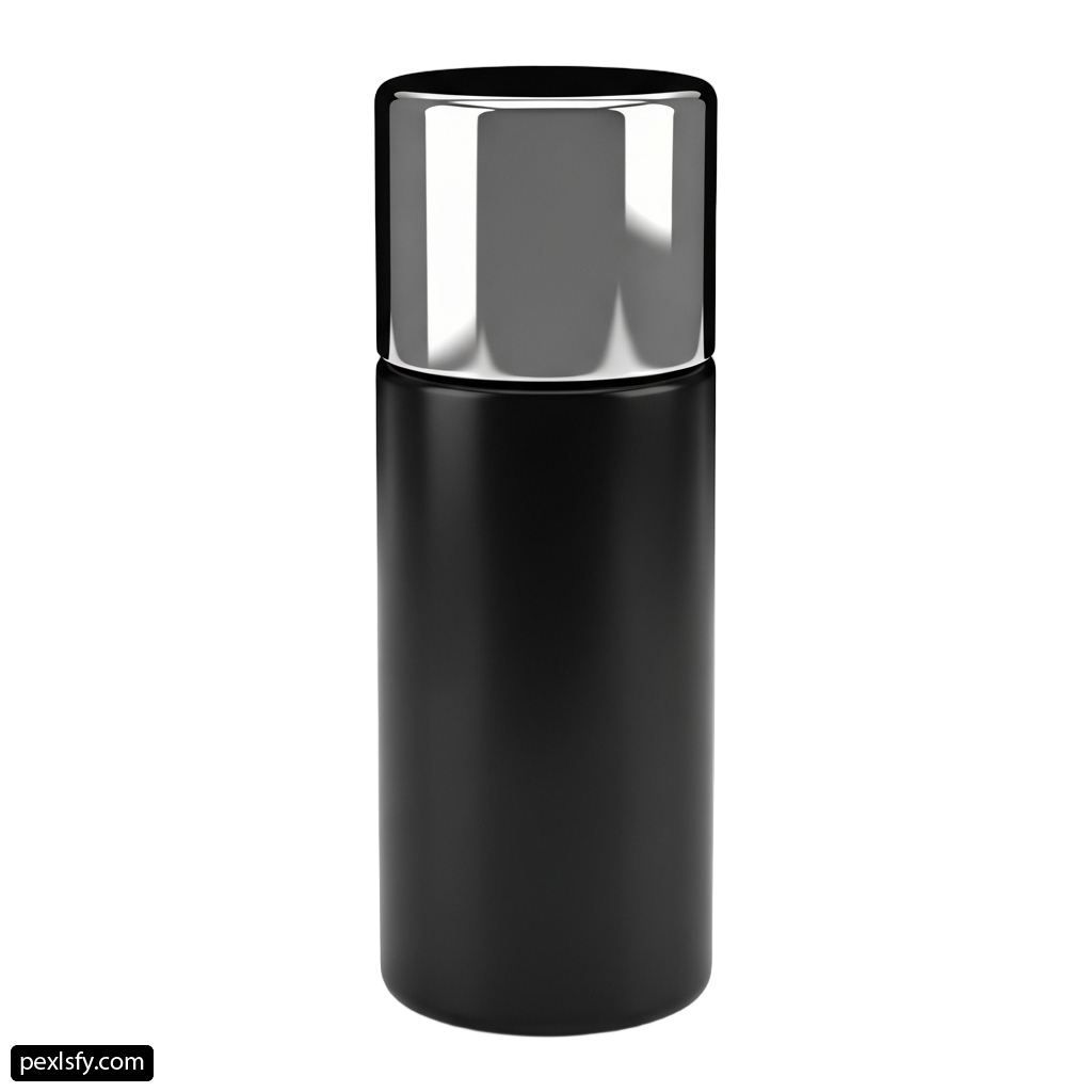 Black glass bottle with a silver lid png transparent background