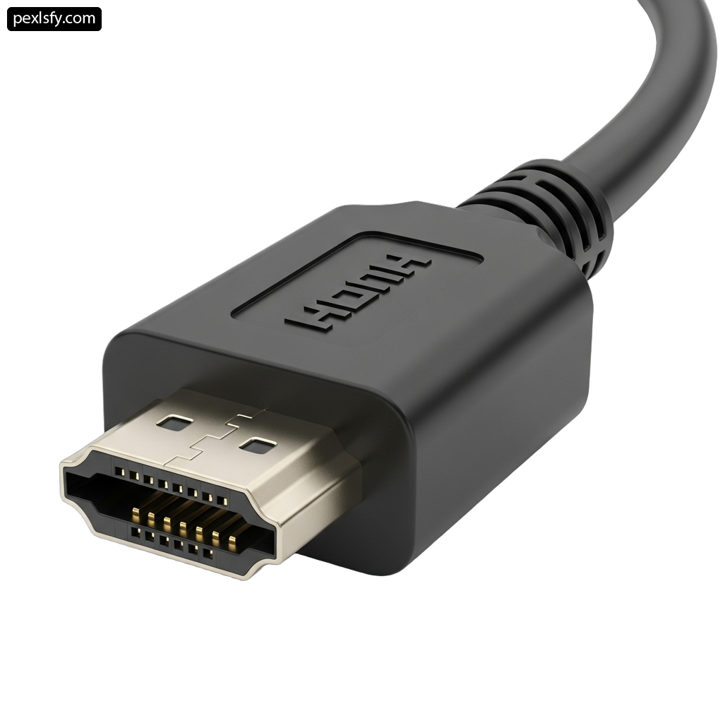Black hdmi cable on a white background png transparent background