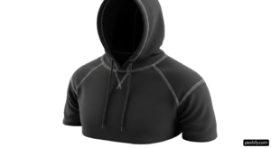 Black hooded sweatshirt with a white stripe on the front png transparent background