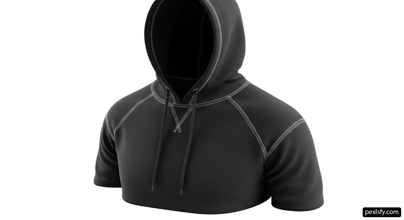 Black hooded sweatshirt with a white stripe on the front png transparent background