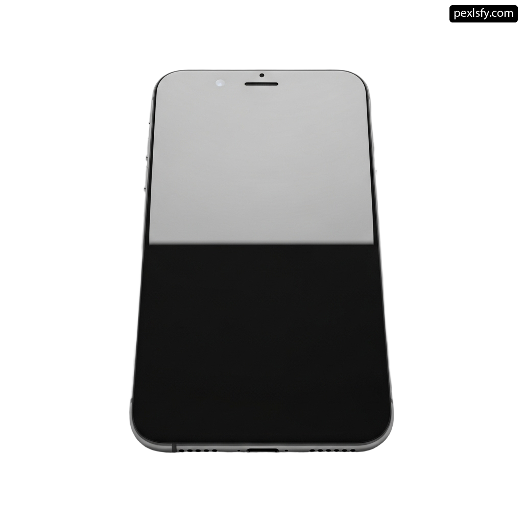 Black iphone with a white screen on a white background png transparent background