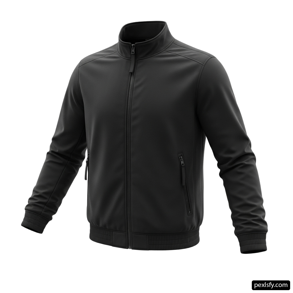 Black jacket with a zipper on the front png transparent background