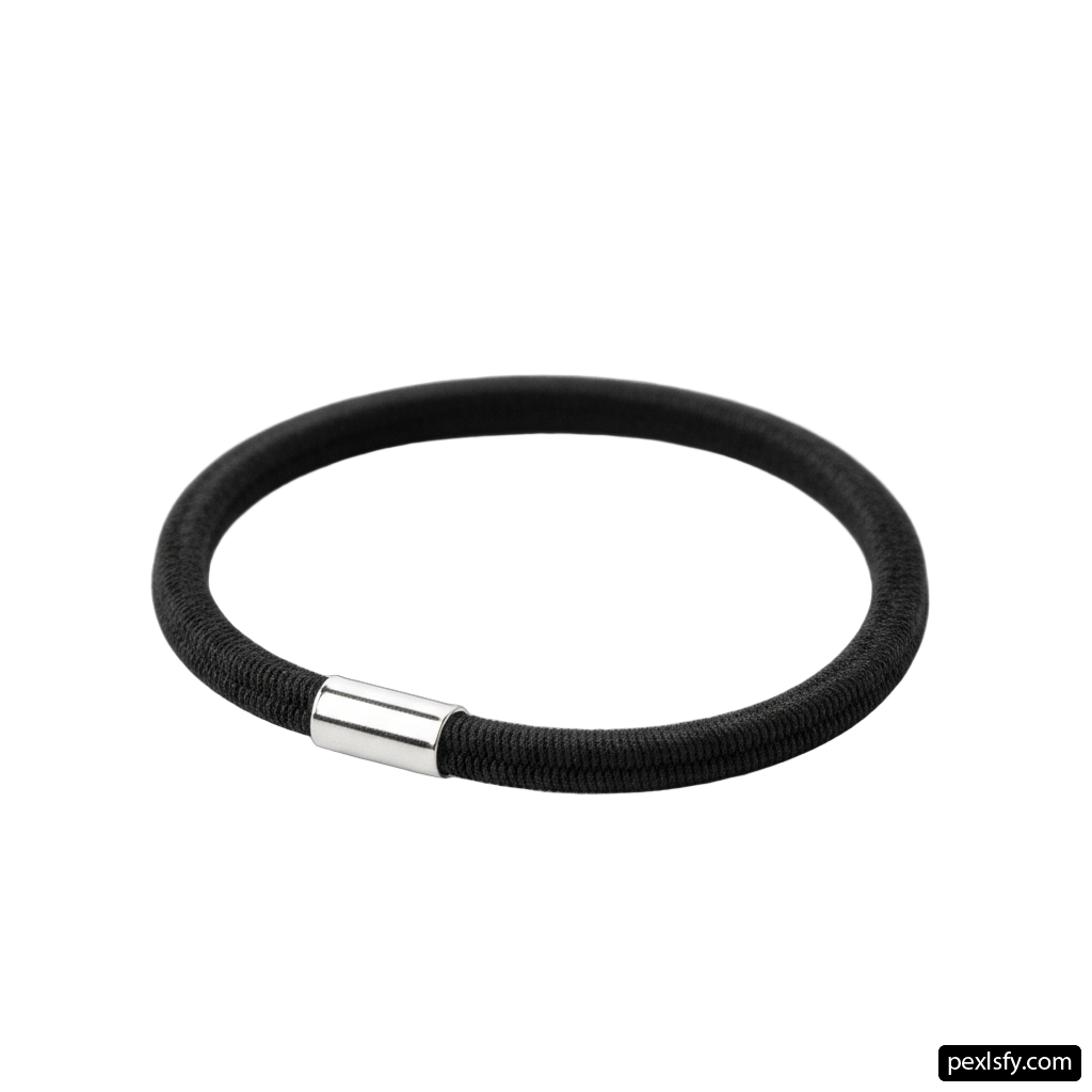 Black leather bracelet with a stainless steel clasp png transparent background